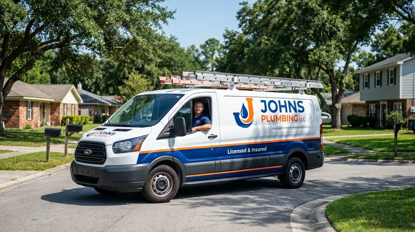 Johns Plumbing LLC service van in Oskaloosa, KS