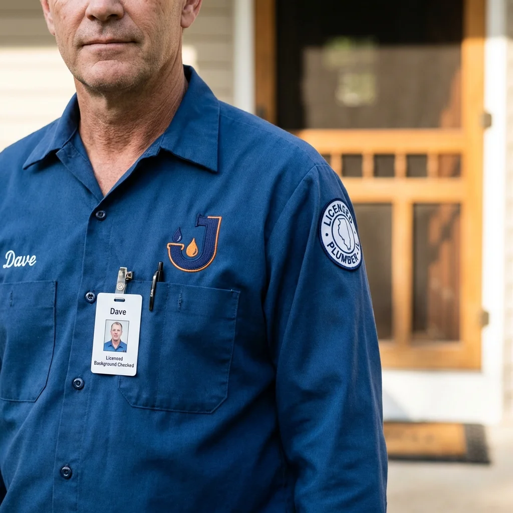 Licensed plumber showing ID badge in Oskaloosa, KS