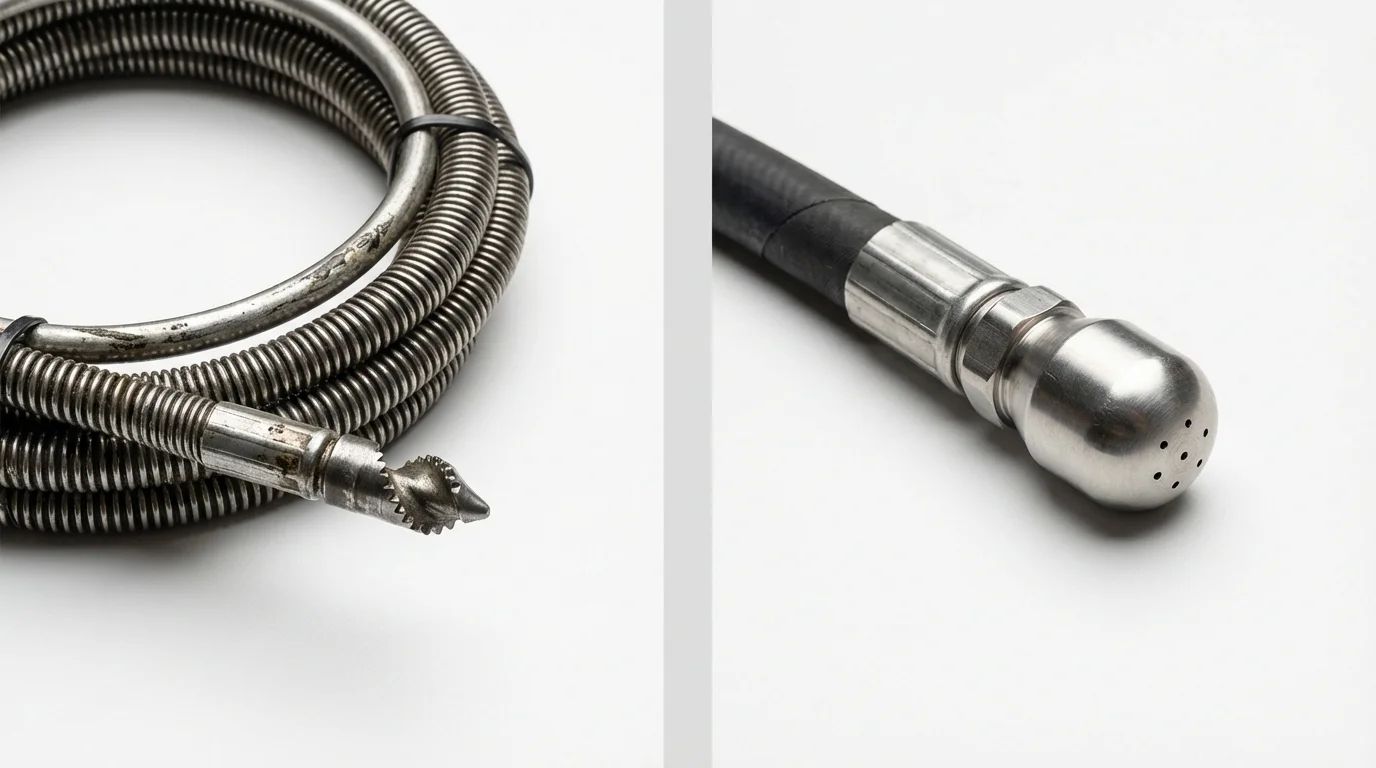 Drain snake cable and hydro jetting nozzle used for drain cleaning in Oskaloosa, KS