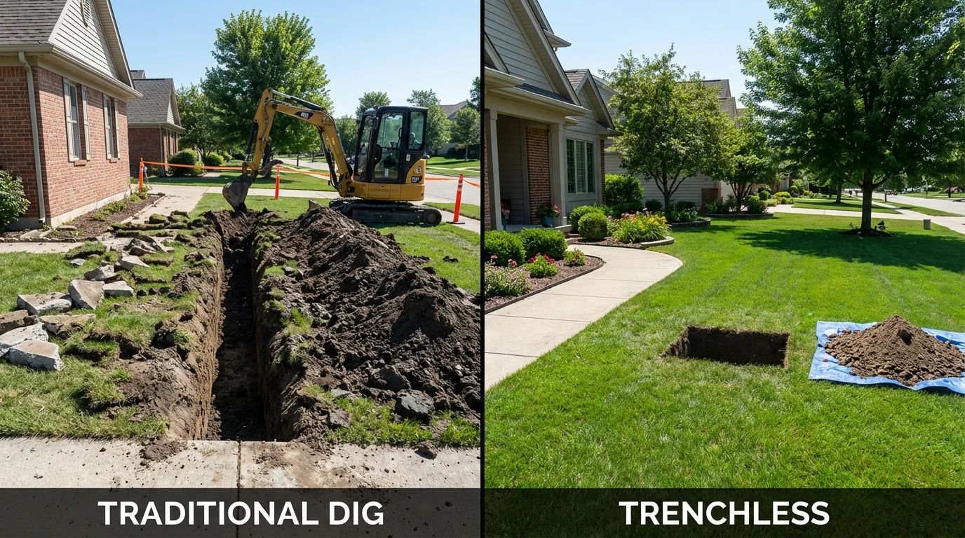 Trenchless sewer repair with minimal yard damage versus traditional excavation in Oskaloosa, KS